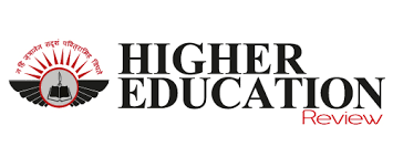 Logo of Higher Education Review with a black and red emblem featuring an open book and sun rays.