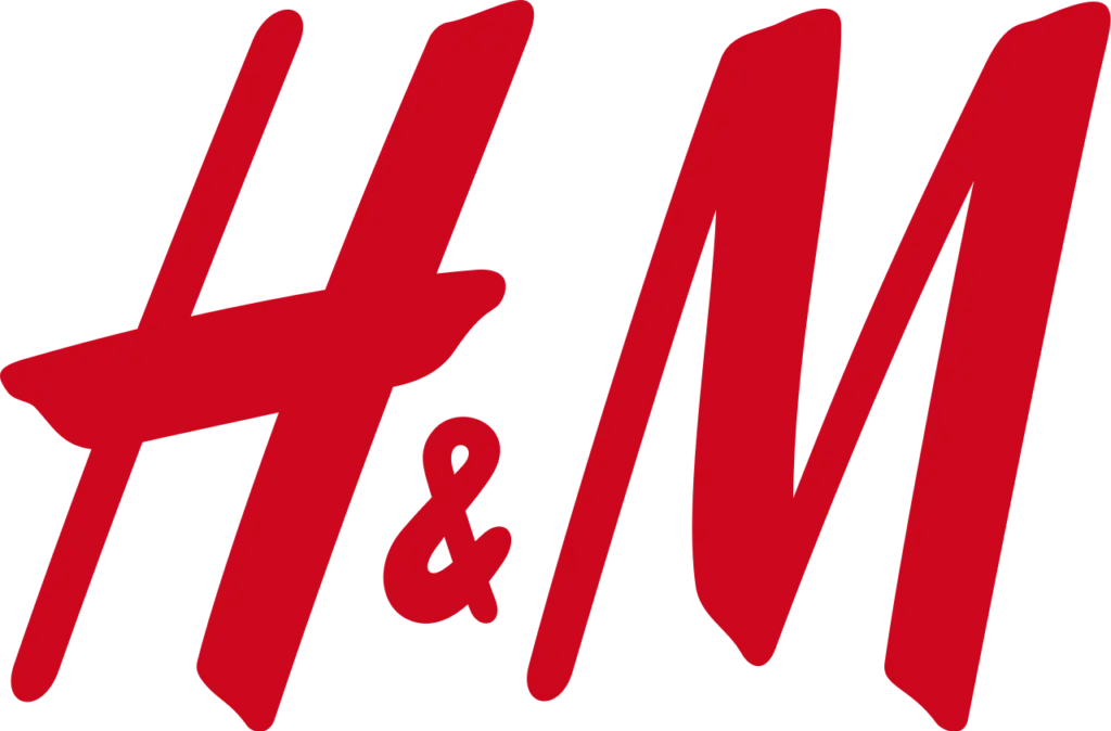 H&M logo in bold red stylized lettering representing the global fashion retail brand Hennes & Mauritz.