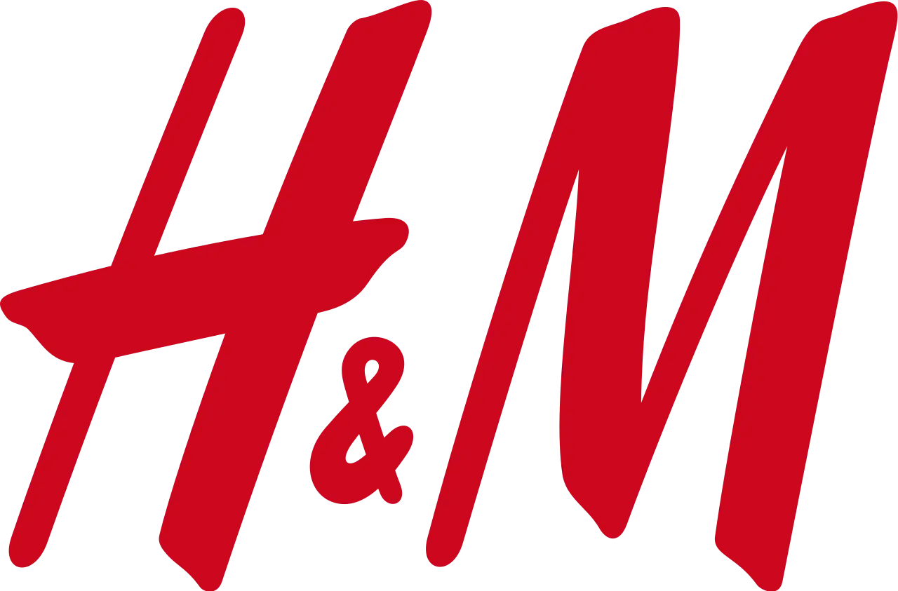 H&M logo in bold red stylized lettering representing the global fashion retail brand Hennes & Mauritz.
