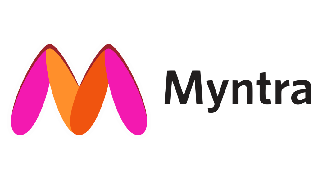 The image features the Myntra logo, a well-known Indian fashion and lifestyle e-commerce platform, with a bold "M" in pink, orange, and red hues.